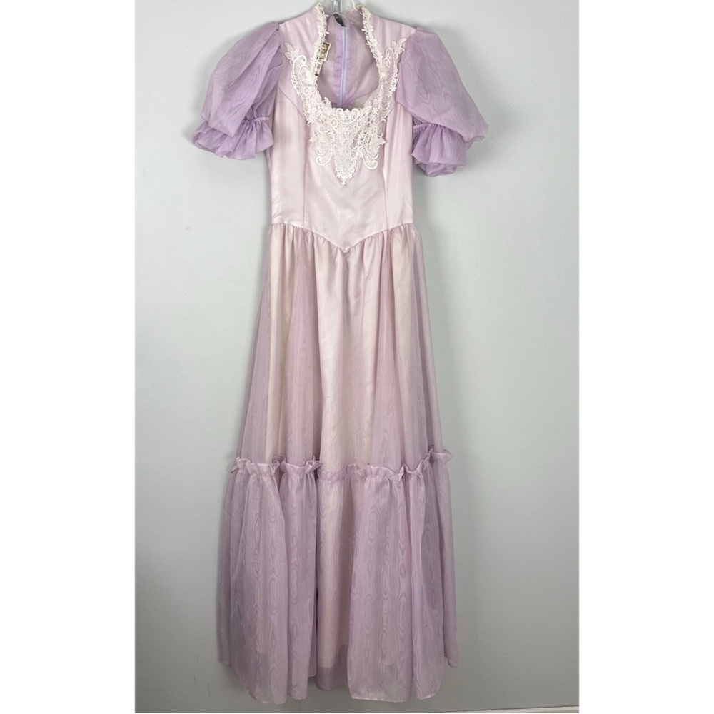 Gunne Sax Lilac 70s Dress Lace Ruffles - Picture 2 of 14